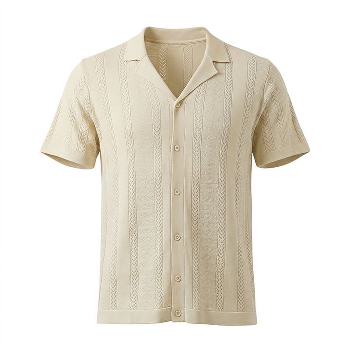 Chemise tricotée décontractée d'été pour homme, à rayures verticales à chevrons ajourés. - image 13