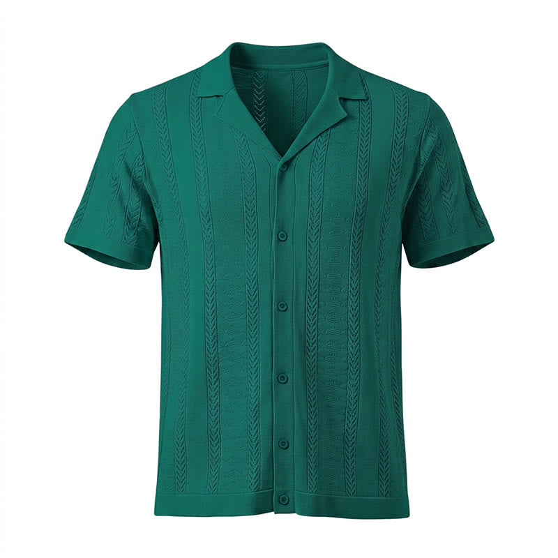 Chemise tricotée décontractée d'été pour homme, à rayures verticales à chevrons ajourés. - image 14