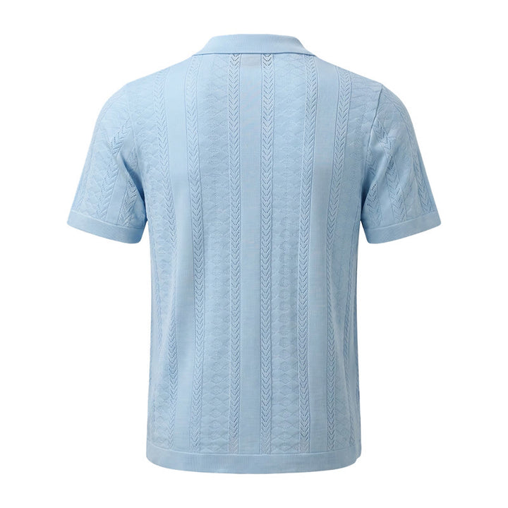 Chemise tricotée décontractée d'été pour homme, à rayures verticales à chevrons ajourés. - image 12