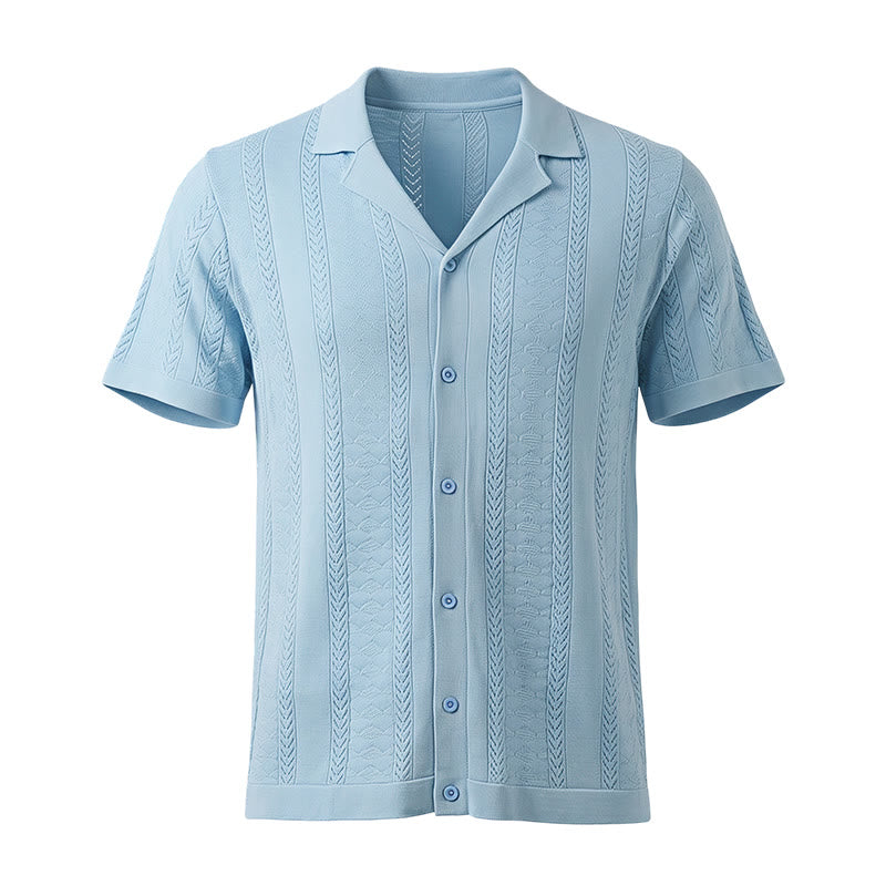 Chemise tricotée décontractée d'été pour homme, à rayures verticales à chevrons ajourés. - image 11
