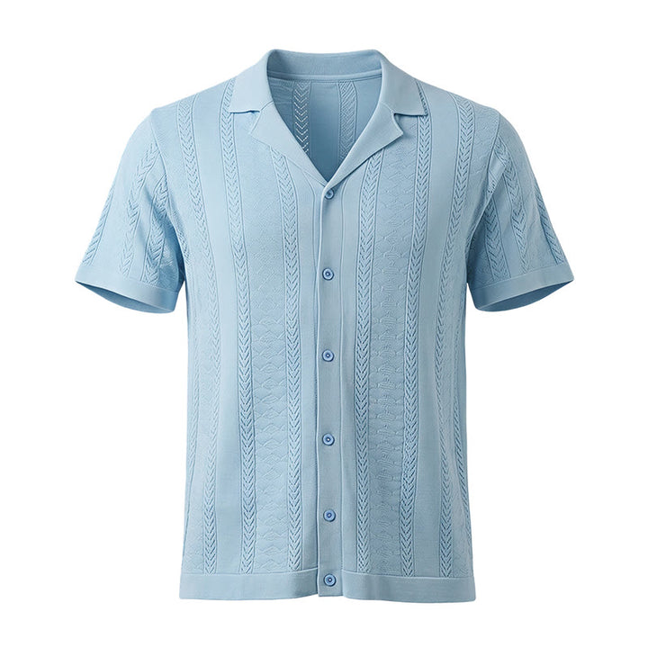Chemise tricotée décontractée d'été pour homme, à rayures verticales à chevrons ajourés. - image 11