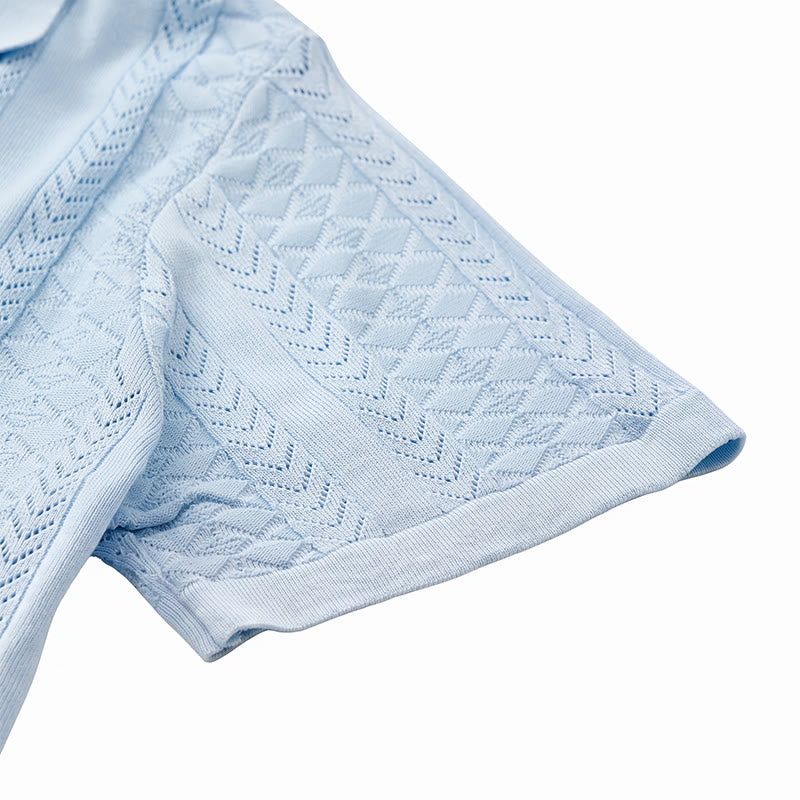 Chemise tricotée décontractée d'été pour homme, à rayures verticales à chevrons ajourés. - image 7