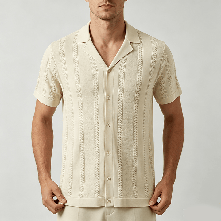Chemise tricotée décontractée d'été pour homme, à rayures verticales à chevrons ajourés. - image 1