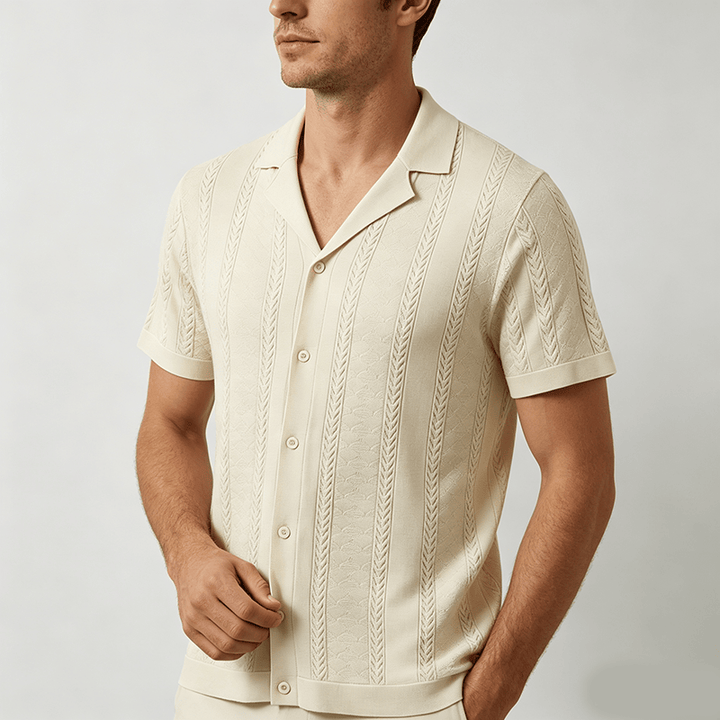 Chemise tricotée décontractée d'été pour homme, à rayures verticales à chevrons ajourés. - image 2