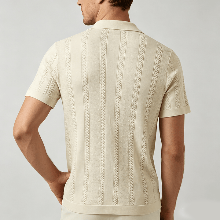 Chemise tricotée décontractée d'été pour homme, à rayures verticales à chevrons ajourés. - image 3