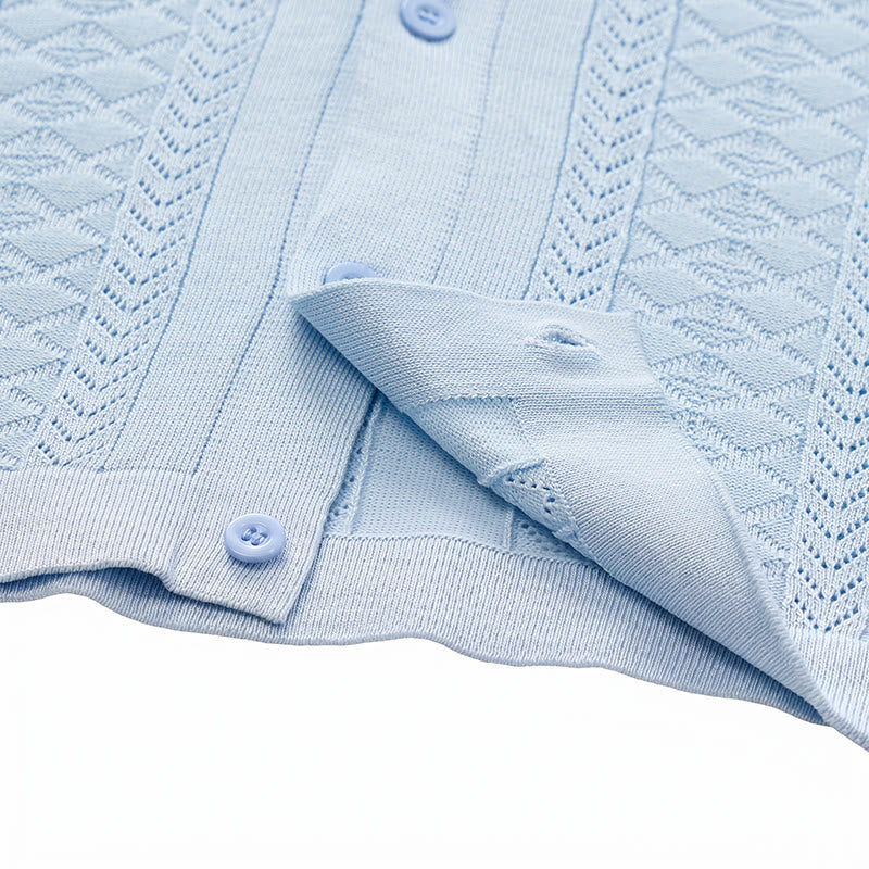 Chemise tricotée décontractée d'été pour homme, à rayures verticales à chevrons ajourés. - image 10