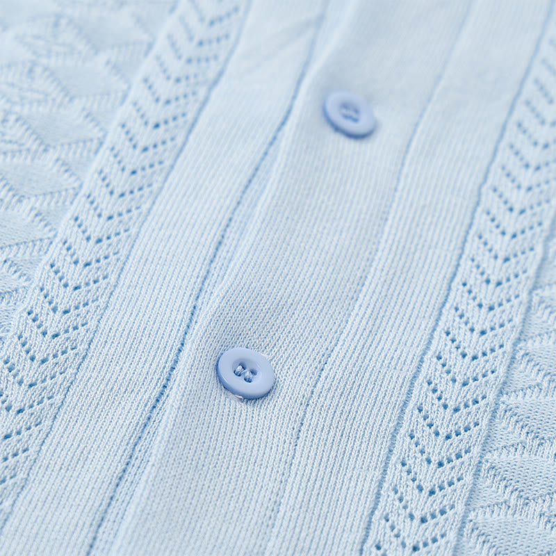 Chemise tricotée décontractée d'été pour homme, à rayures verticales à chevrons ajourés. - image 9