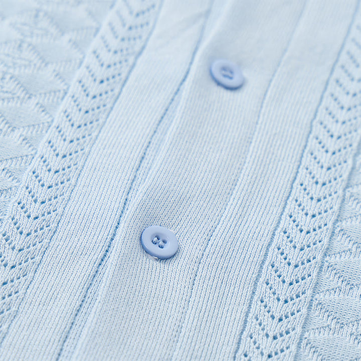 Chemise tricotée décontractée d'été pour homme, à rayures verticales à chevrons ajourés. - image 9