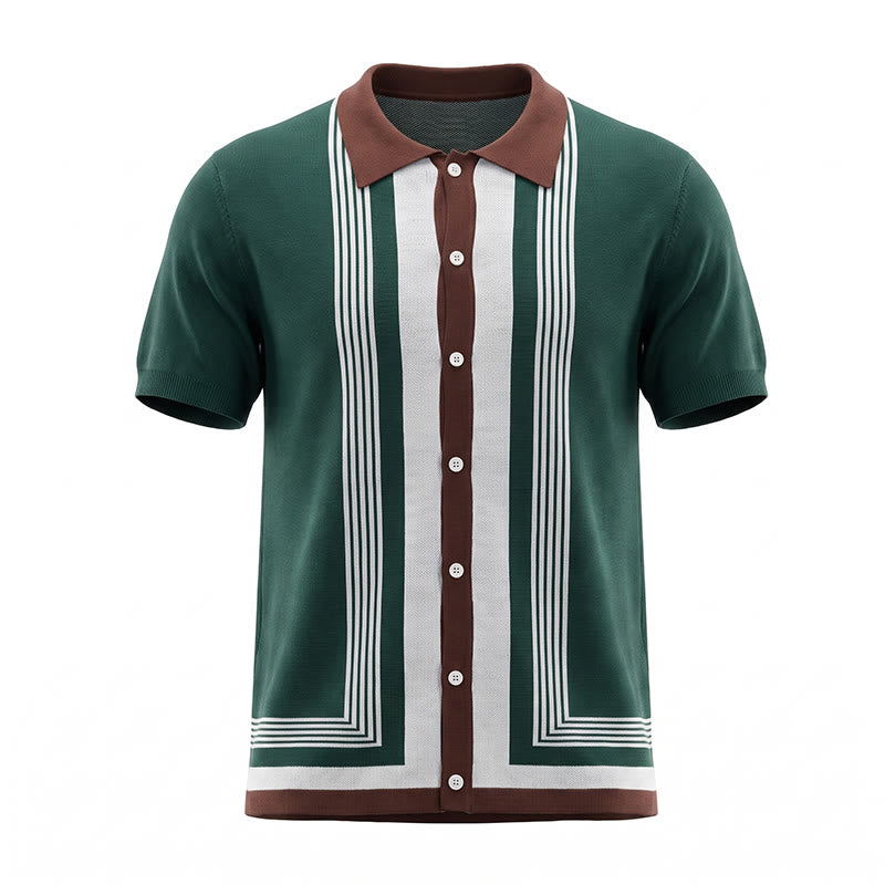 Chemise en maille à rayures contrastées et blocs de couleur pour homme - image 11