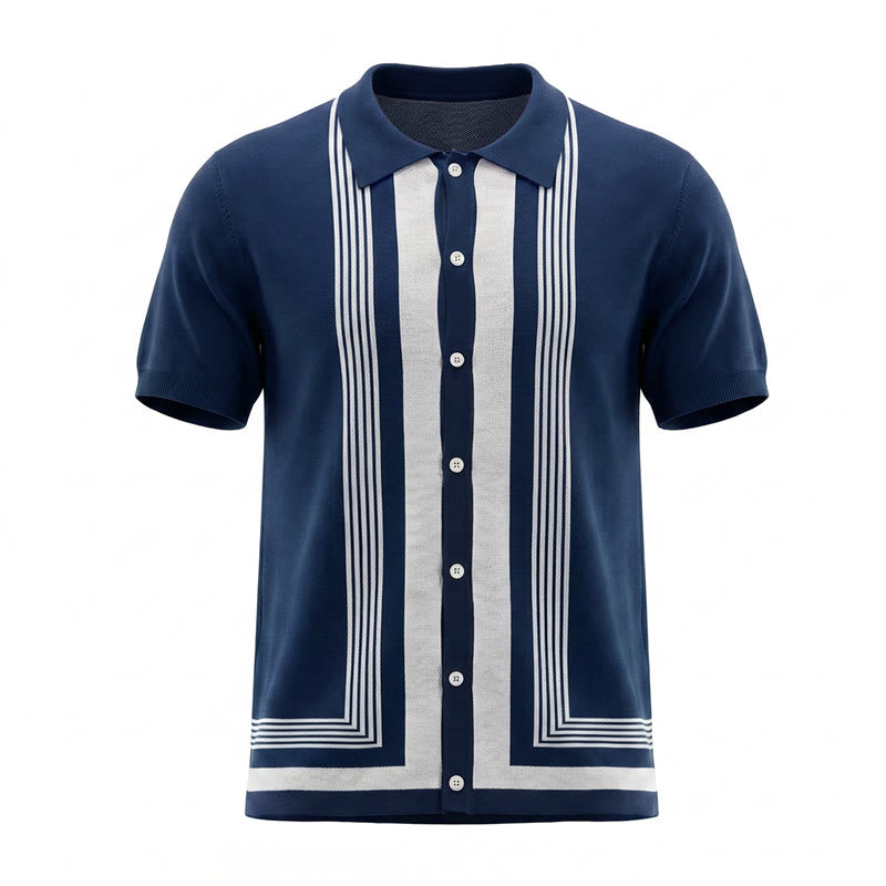 Chemise en maille à rayures contrastées et blocs de couleur pour homme - image 14