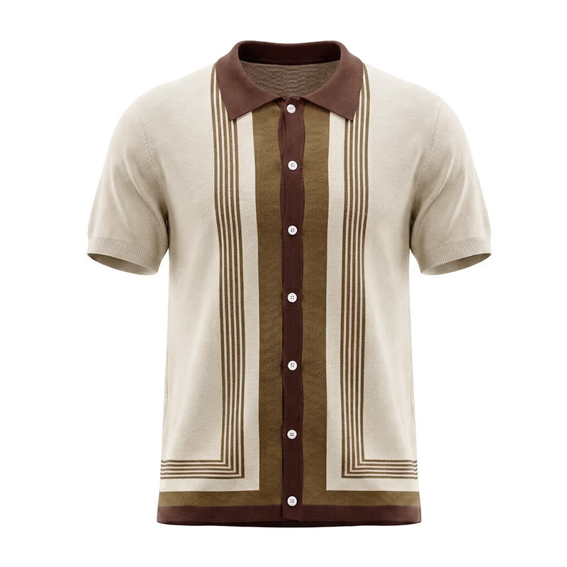 Chemise en maille à rayures contrastées et blocs de couleur pour homme - image 13