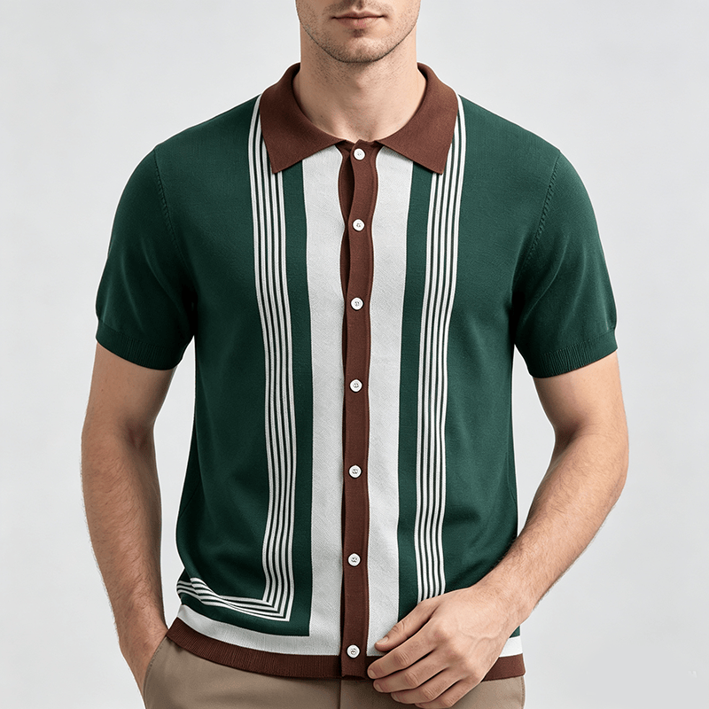Chemise en maille à rayures contrastées et blocs de couleur pour homme - image 1