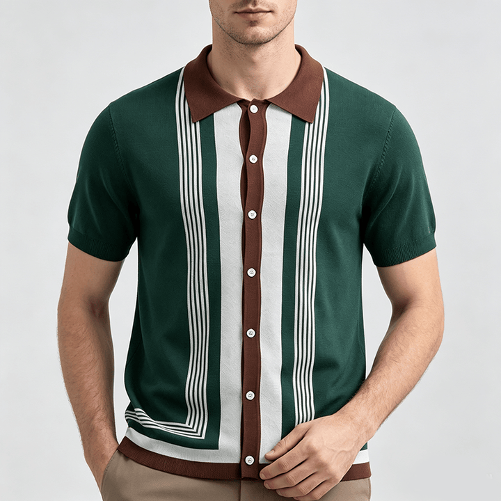 Chemise en maille à rayures contrastées et blocs de couleur pour homme - image 1