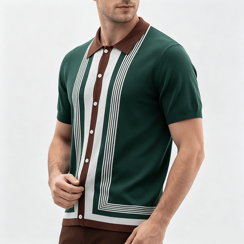 Chemise en maille à rayures contrastées et blocs de couleur pour homme - image 2