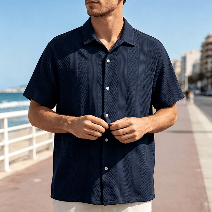 Chemise tricotée pour homme, unie, ajourée, agréable au toucher, idéale pour un usage quotidien en ville. - Bleu marine - 2XL - image 5