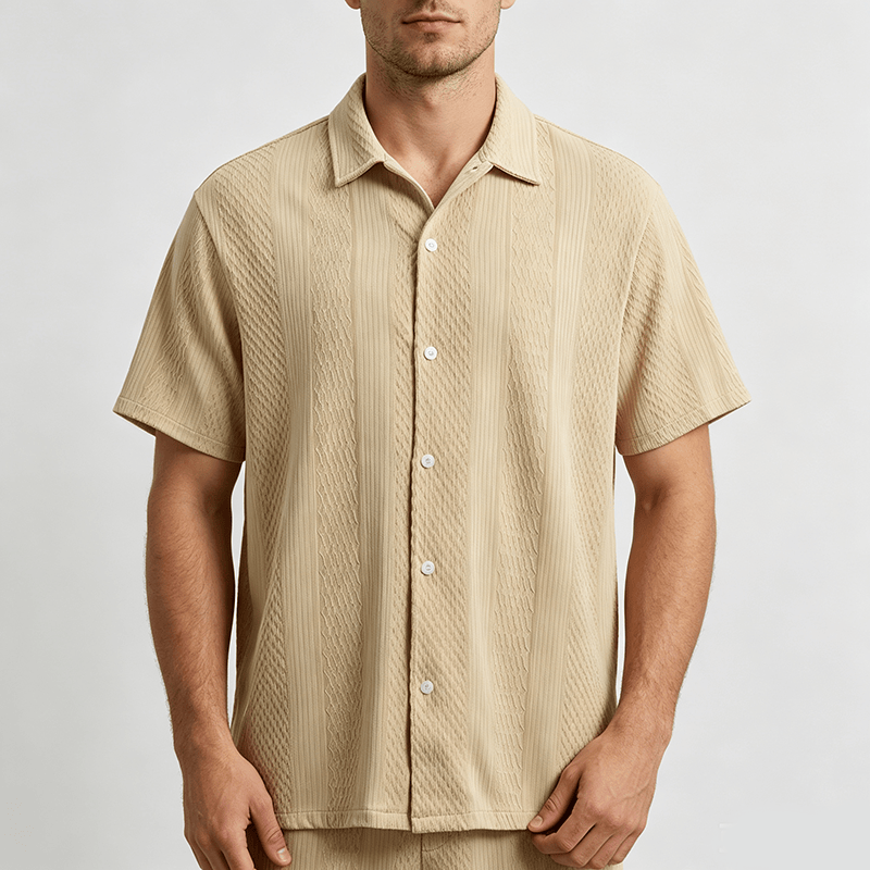 Chemise tricotée pour homme, unie, ajourée, agréable au toucher, idéale pour un usage quotidien en ville. - image 1