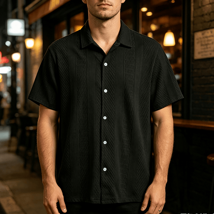 Chemise tricotée pour homme, unie, ajourée, agréable au toucher, idéale pour un usage quotidien en ville. - Noir - 2XL - image 4