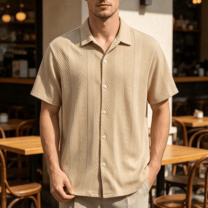 Chemise tricotée pour homme, unie, ajourée, agréable au toucher, idéale pour un usage quotidien en ville. - Abricot - 2XL - image 0