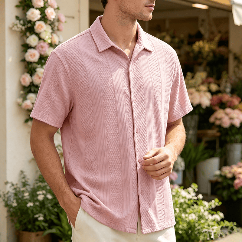 Chemise tricotée pour homme, unie, ajourée, agréable au toucher, idéale pour un usage quotidien en ville. - Rose - 2XL - image 6