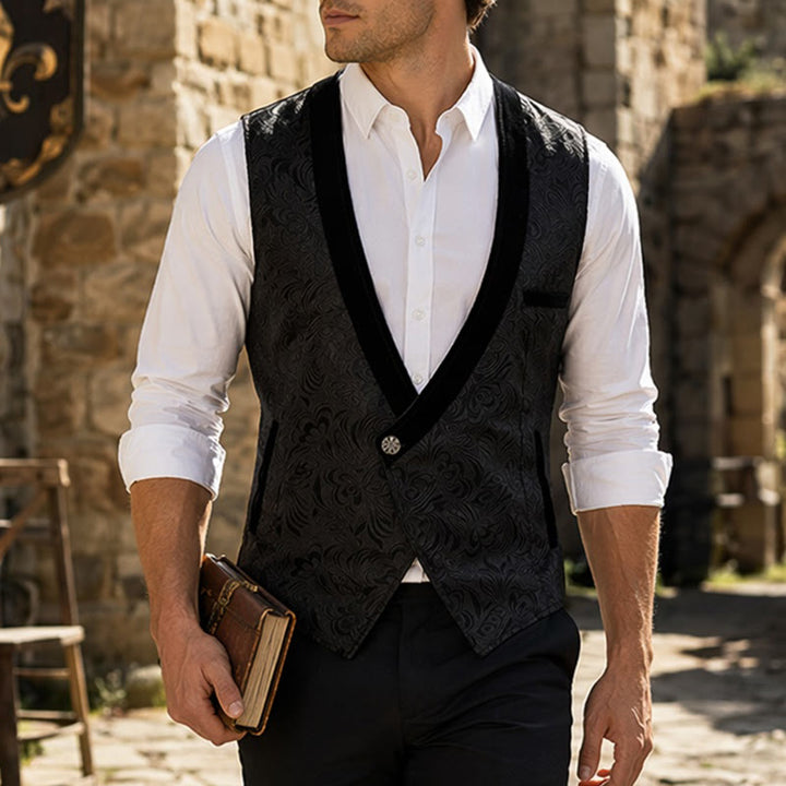 Gilet de costume élégant pour homme, style steampunk, à un bouton - Noir - 3XL - image 0