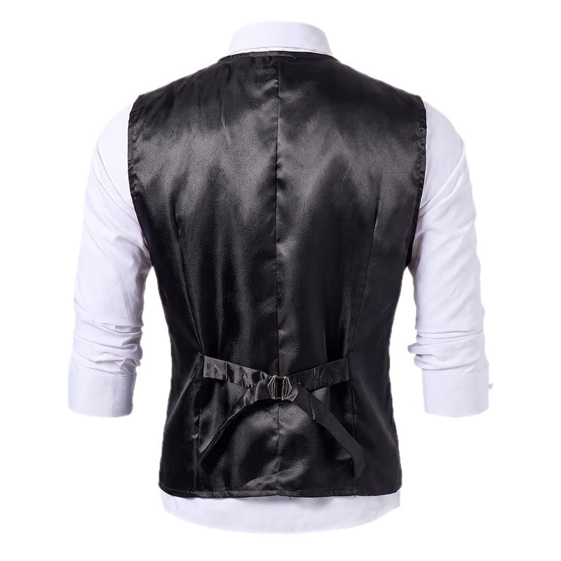 Gilet de smoking croisé en jacquard noir pour homme - image 11