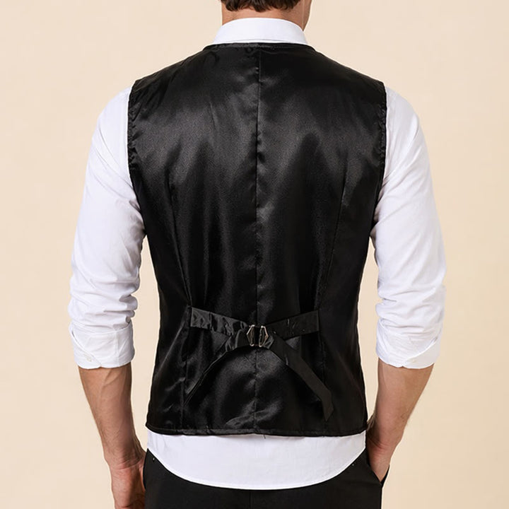 Gilet de smoking croisé en jacquard noir pour homme - image 2