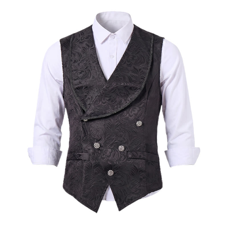 Gilet de smoking croisé en jacquard noir pour homme - image 10