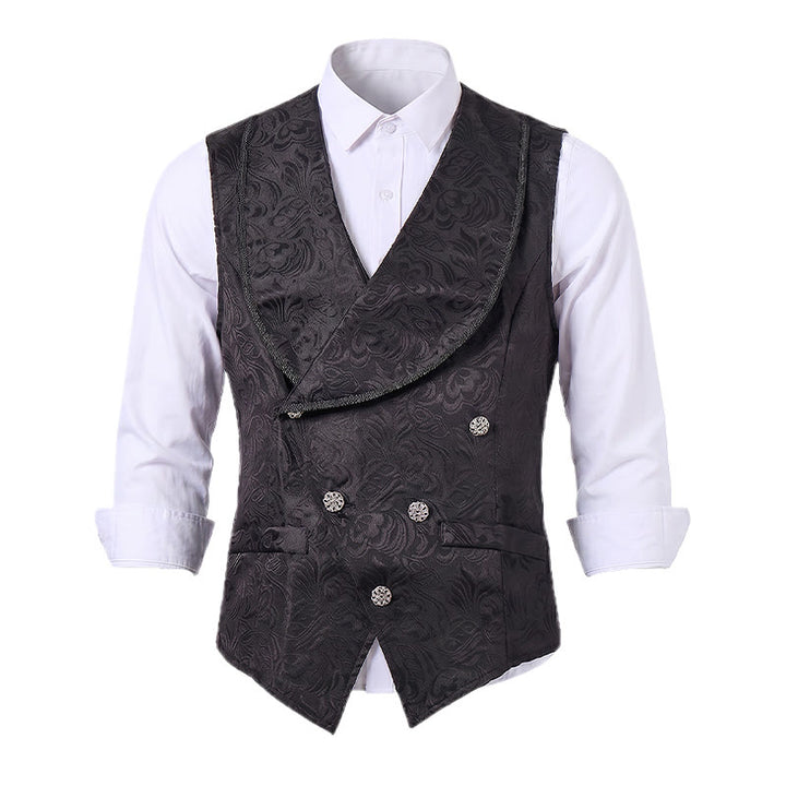 Gilet de smoking croisé en jacquard noir pour homme - image 10