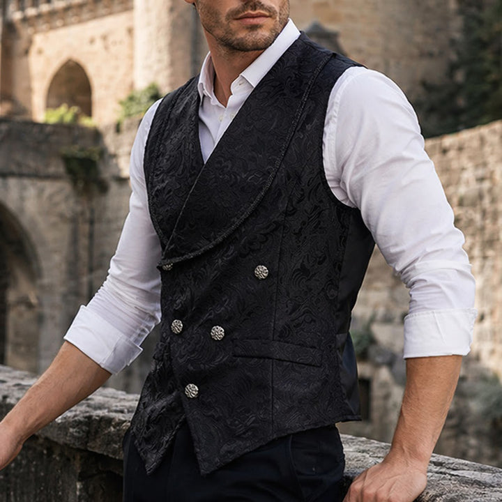 Gilet de smoking croisé en jacquard noir pour homme - Noir - 2XL - image 0