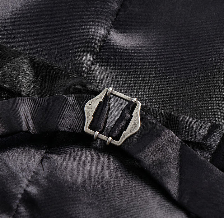 Gilet de smoking croisé en jacquard noir pour homme - image 9