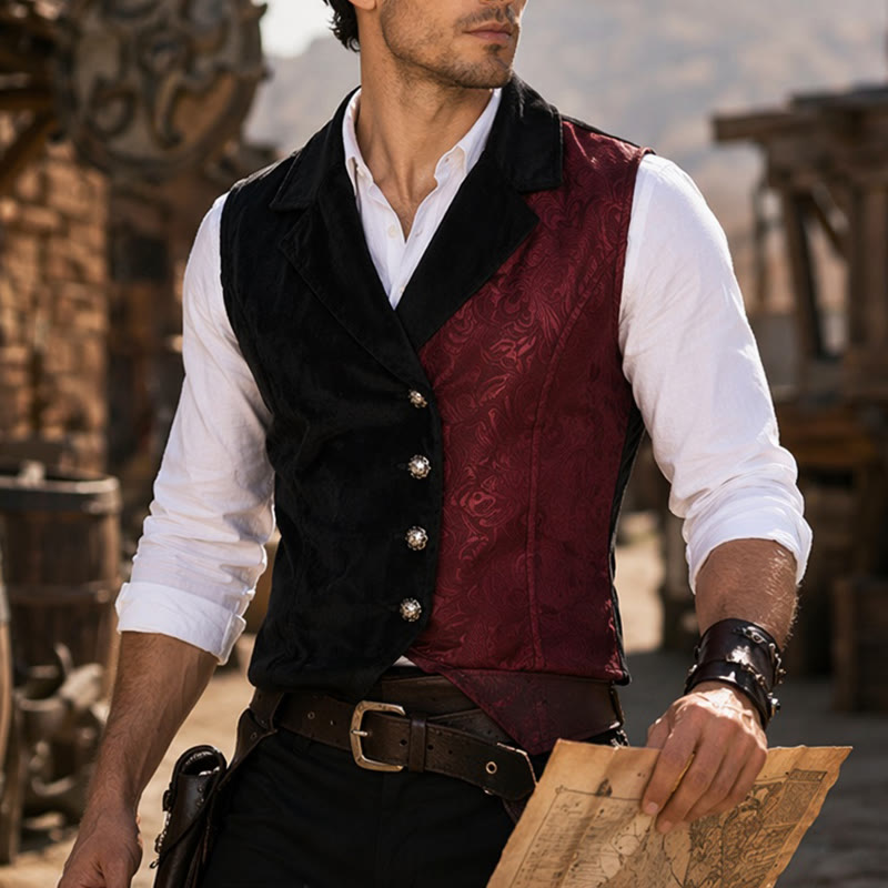 Gilet de costume steampunk victorien noir et bordeaux pour homme - Noir et bordeaux - 2XL - image 0