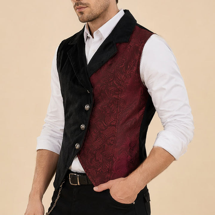 Gilet de costume steampunk victorien noir et bordeaux pour homme - image 3
