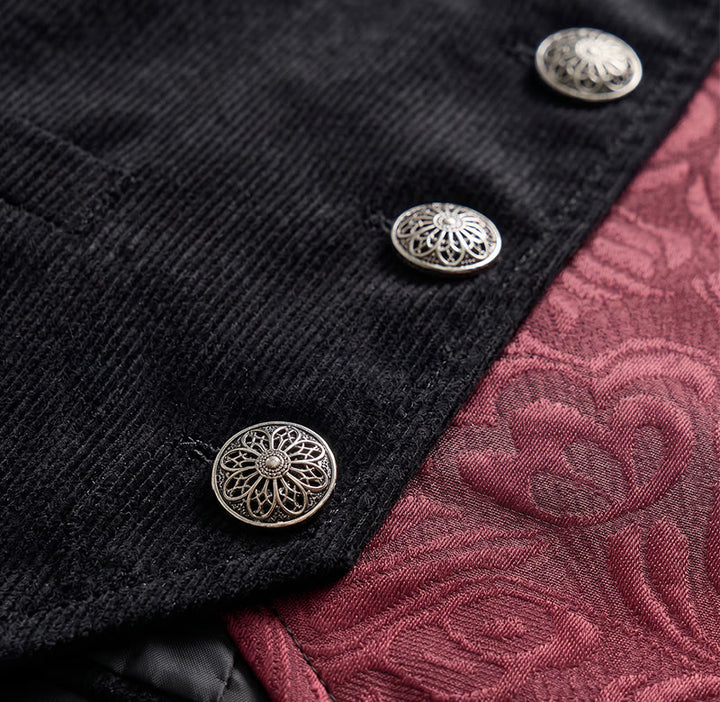 Gilet de costume steampunk victorien noir et bordeaux pour homme - image 5