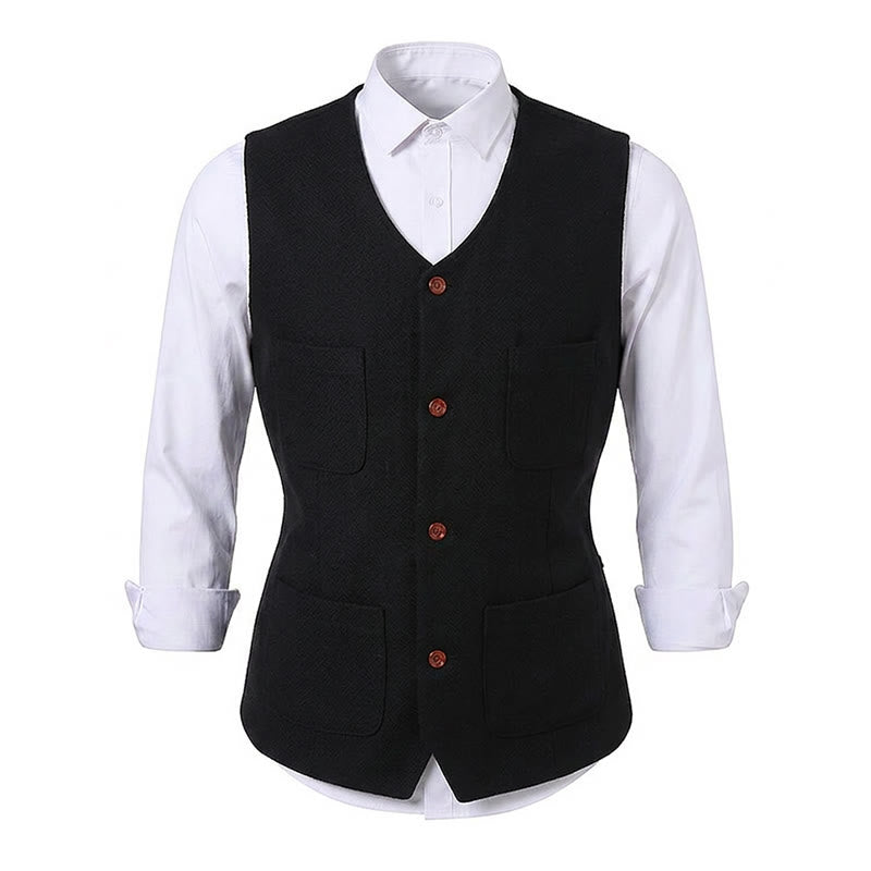Gilet de costume classique pour homme, 4 poches, en laine mélangée - image 13