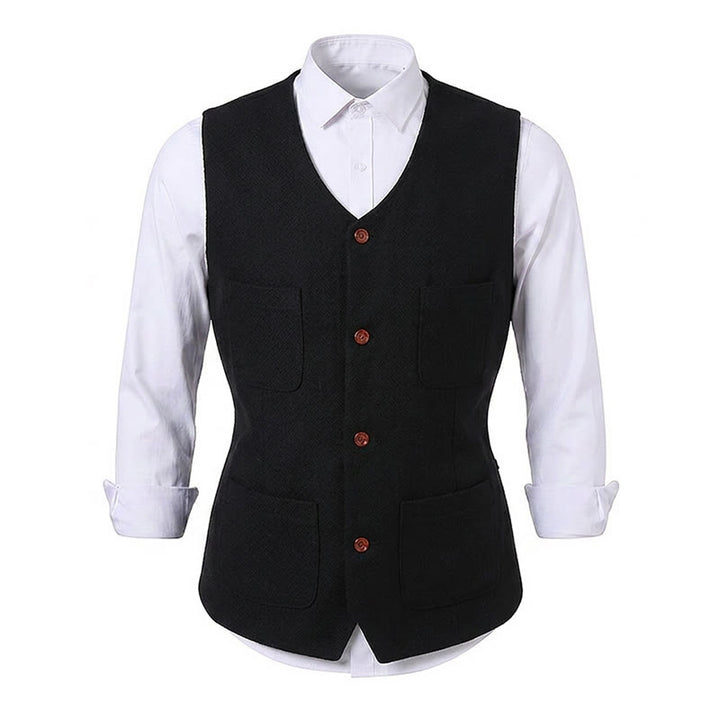 Gilet de costume classique pour homme, 4 poches, en laine mélangée - image 13