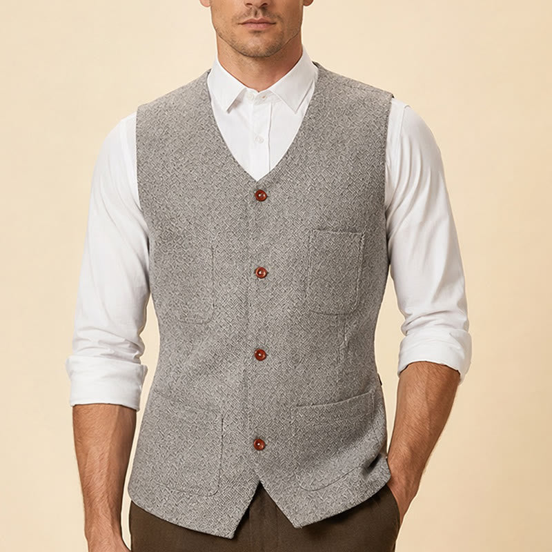 Gilet de costume classique pour homme, 4 poches, en laine mélangée - image 1