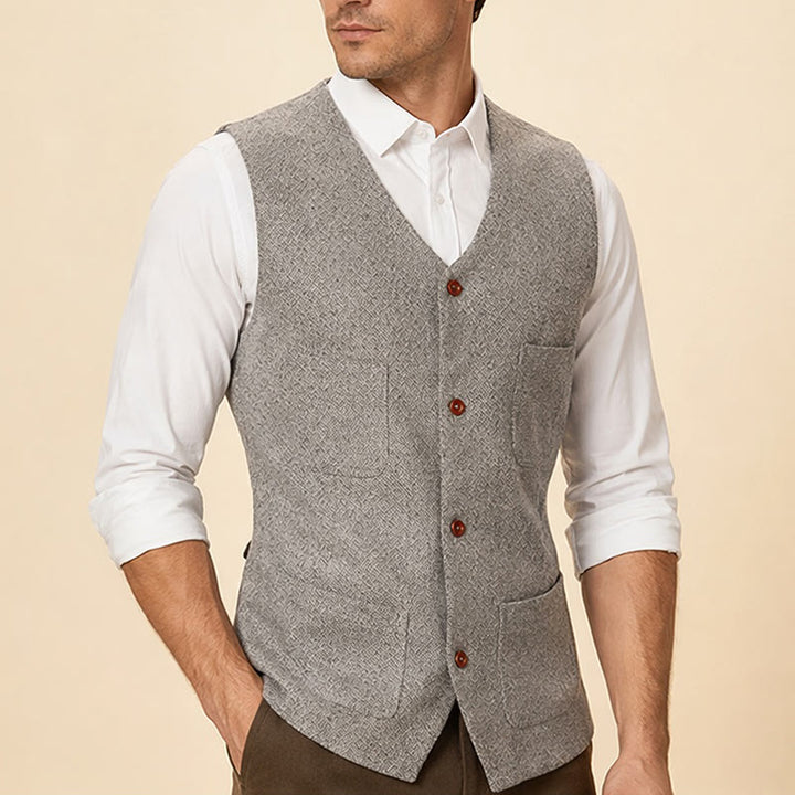 Gilet de costume classique pour homme, 4 poches, en laine mélangée - image 3