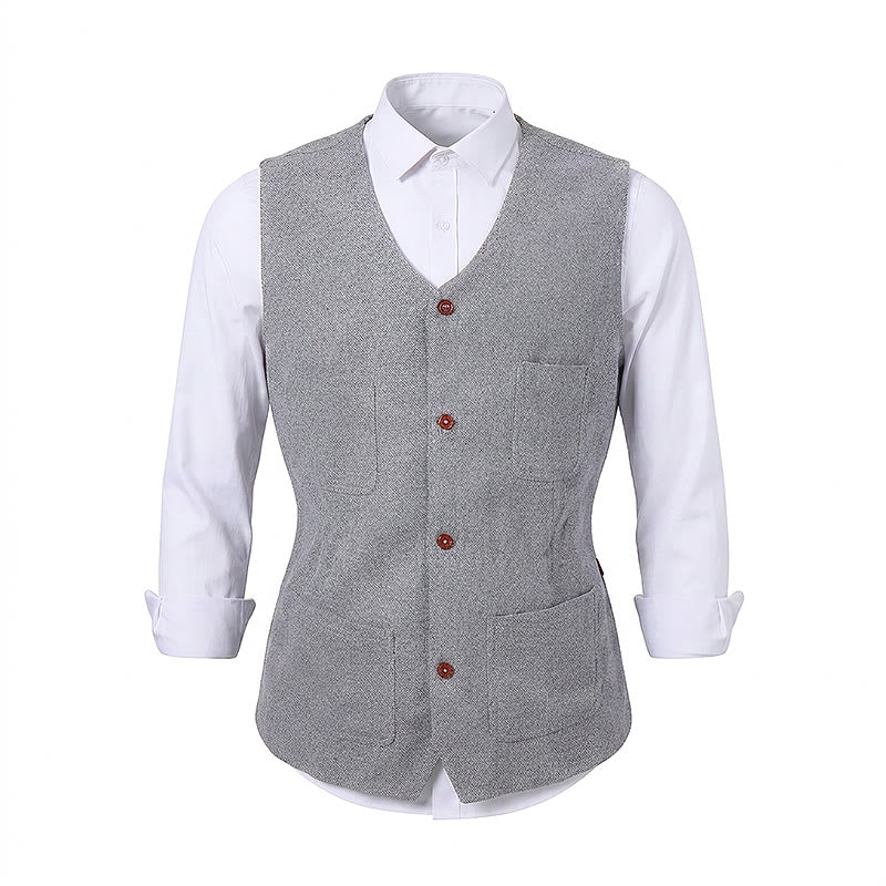 Gilet de costume classique pour homme, 4 poches, en laine mélangée - image 11