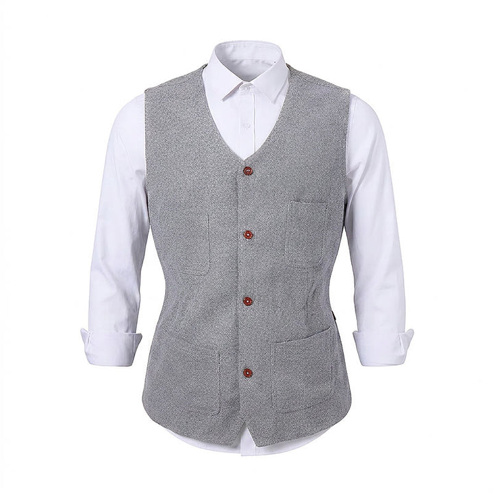 Gilet de costume classique pour homme, 4 poches, en laine mélangée - image 11