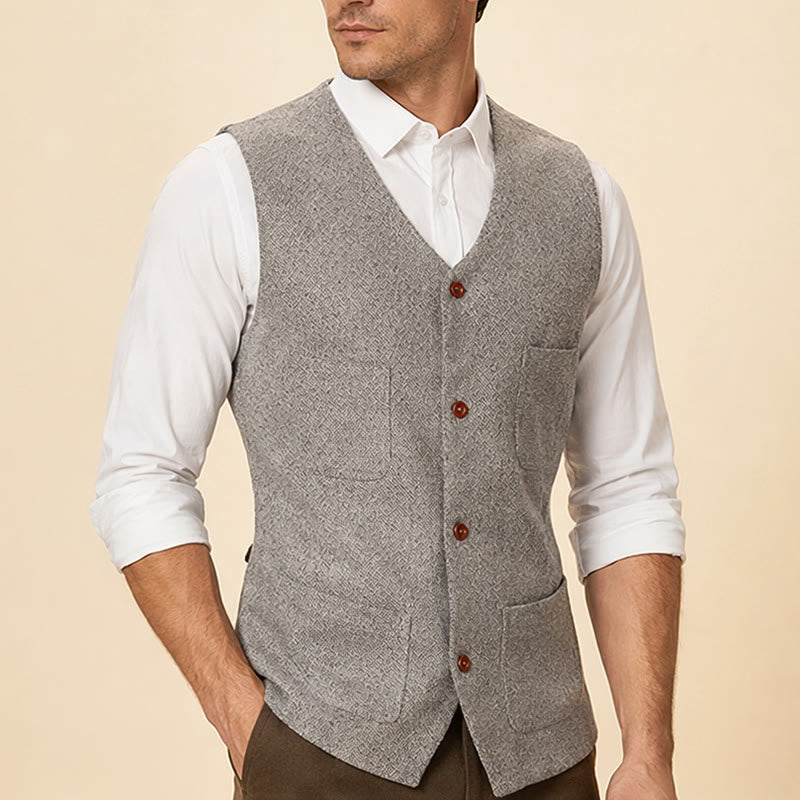 Gilet de costume classique pour homme, 4 poches, en laine mélangée - image 3