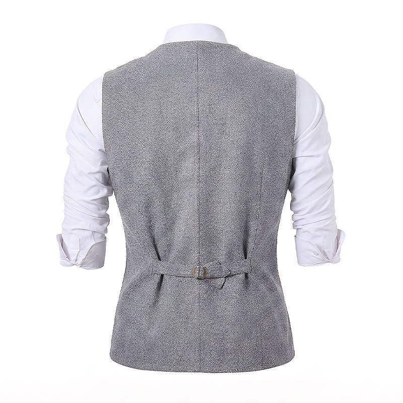 Gilet de costume classique pour homme, 4 poches, en laine mélangée - image 12