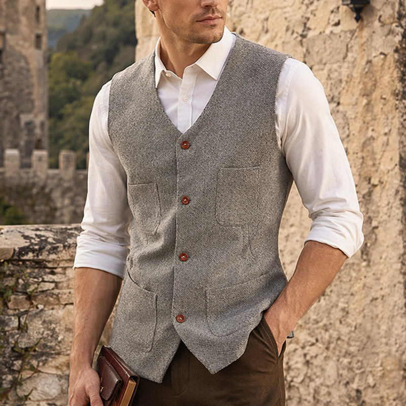 Gilet de costume classique pour homme, 4 poches, en laine mélangée - Gris - 2XL - image 0