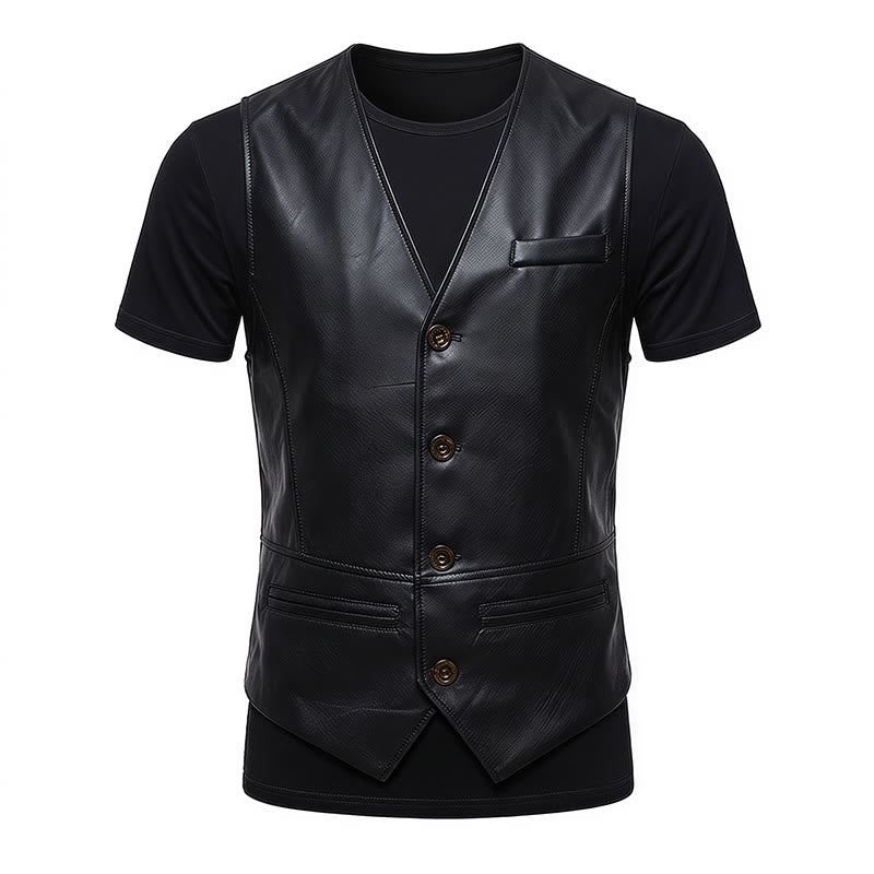 Gilet en cuir pour homme, quatre saisons, décontracté et élégant, à superposer - image 14