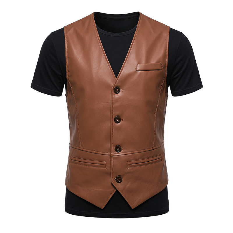 Gilet en cuir pour homme, quatre saisons, décontracté et élégant, à superposer - image 12
