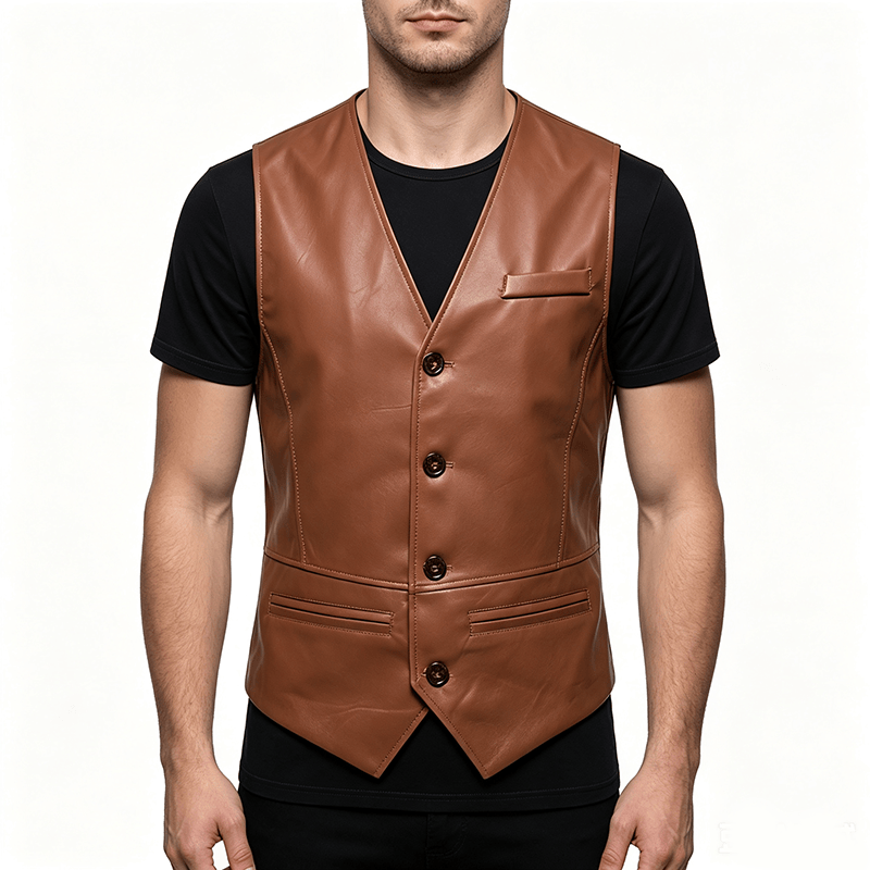 Gilet en cuir pour homme, quatre saisons, décontracté et élégant, à superposer - image 1