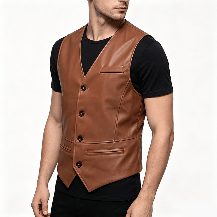 Gilet en cuir pour homme, quatre saisons, décontracté et élégant, à superposer - image 2