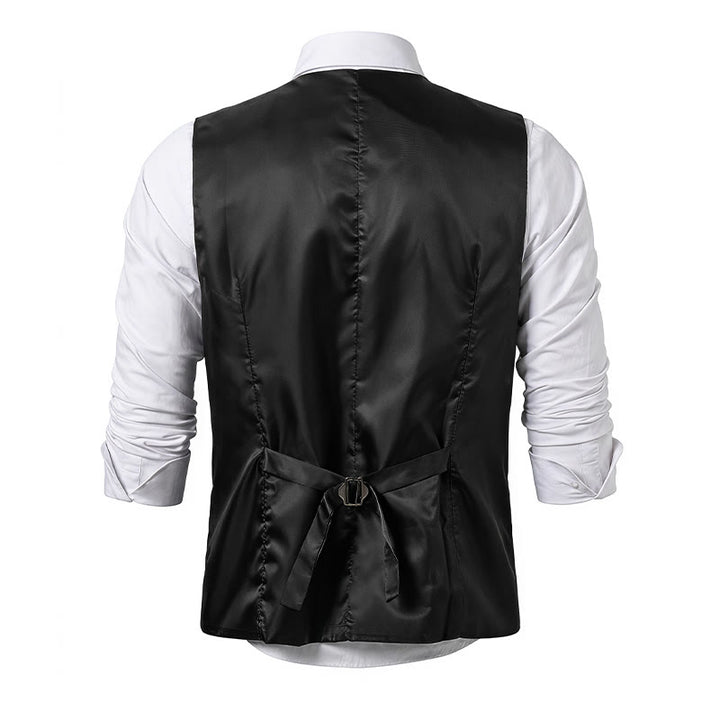Gilet de costume à fines rayures style rétro pour homme avec chaînette de revers en forme de rose - image 12
