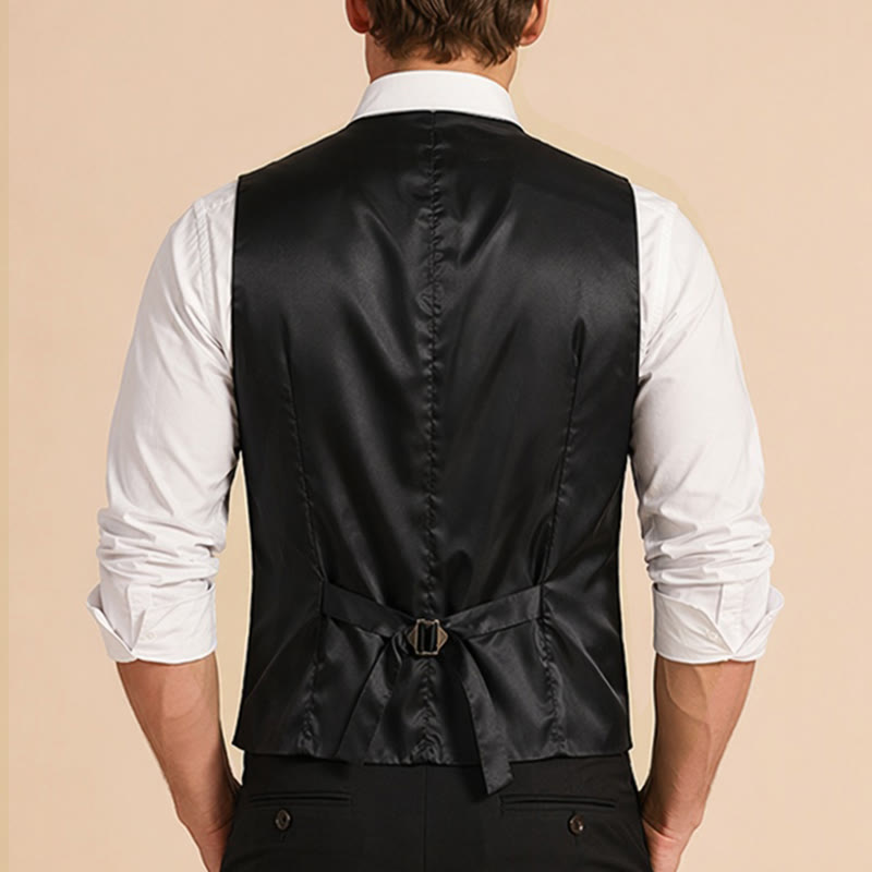 Gilet de costume à fines rayures style rétro pour homme avec chaînette de revers en forme de rose - image 2