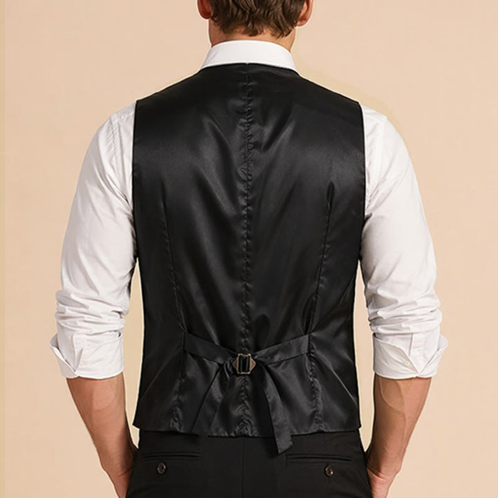 Gilet de costume à fines rayures style rétro pour homme avec chaînette de revers en forme de rose - image 2