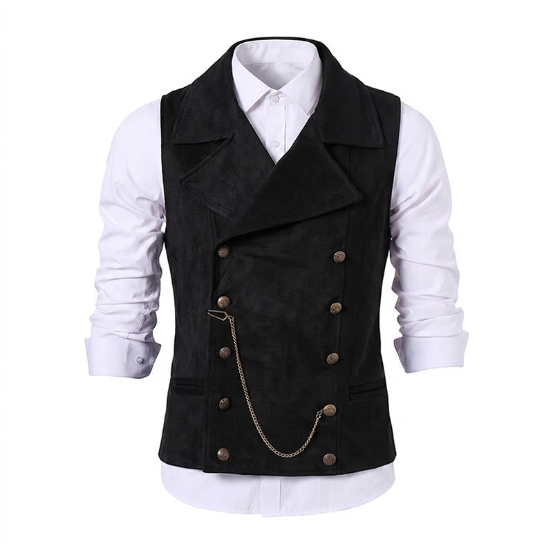 Gilet de costume rétro croisé pour homme avec chaîne en bronze - image 17